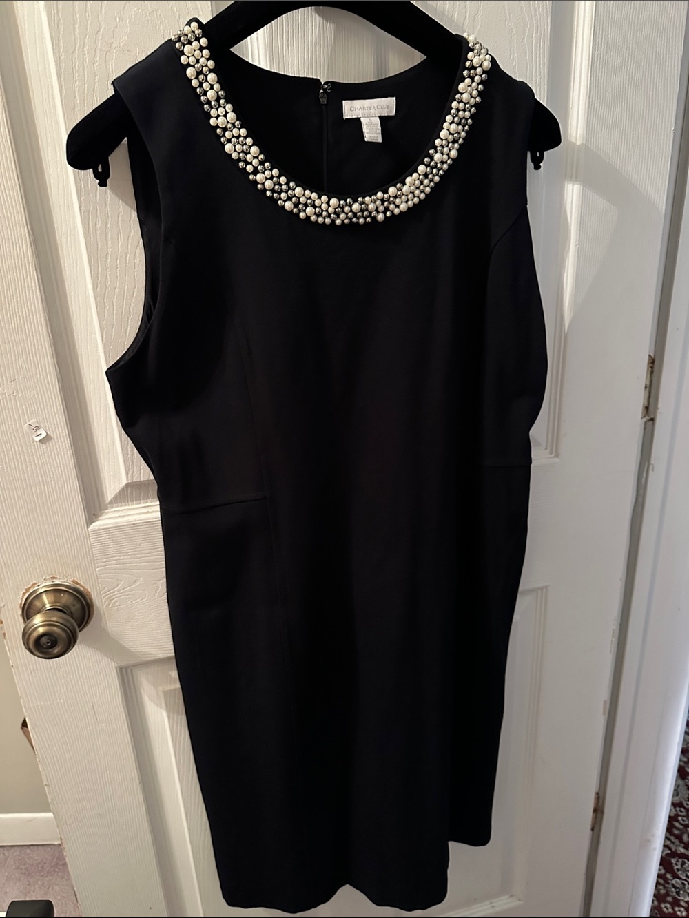 Charter Club Black Sleeveless Sheath Dress with Pearl Collar